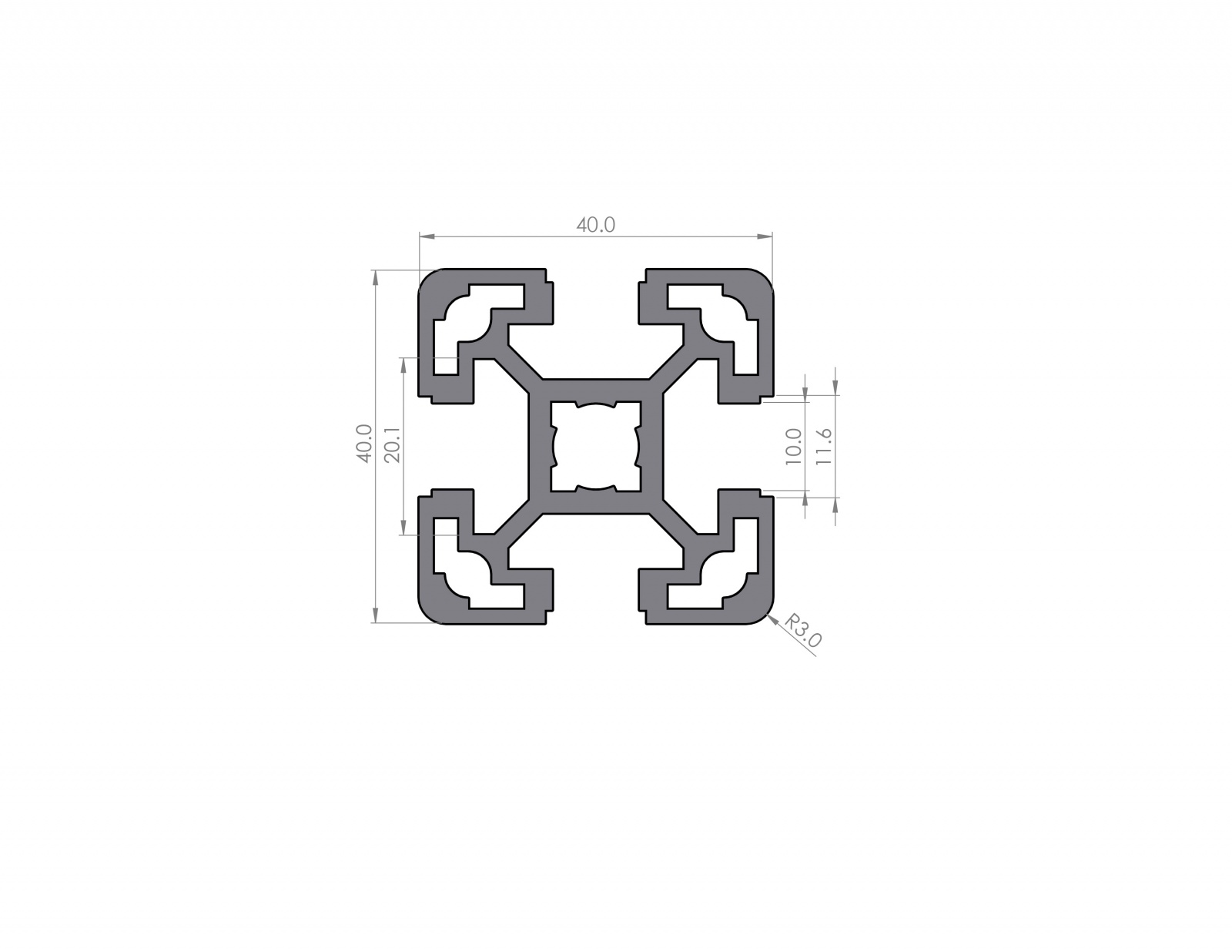 Aluminiumprofil 40x40 Nut 10 B-Typ